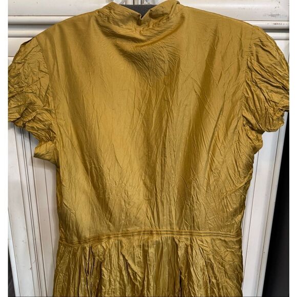 Nicole Miller Collection Womens Half Button Front Crinkle Sheath Dress Gold Sz 6 - Picture 2 of 7